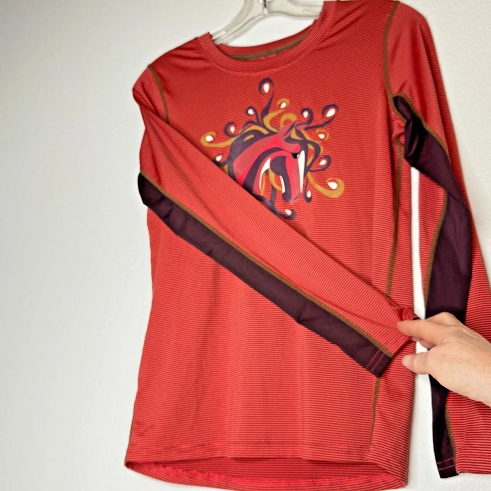 KERRITS Girls Equestrian Pullover Top Youth XL Orange Red Brown Horse Graphic‎